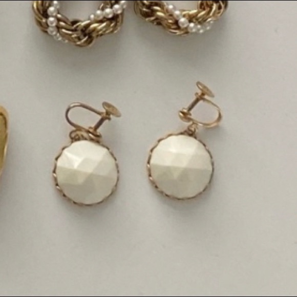 Vintage Gold and White Clip-on (or Pierced ears) Earrings - Picture 8 of 8